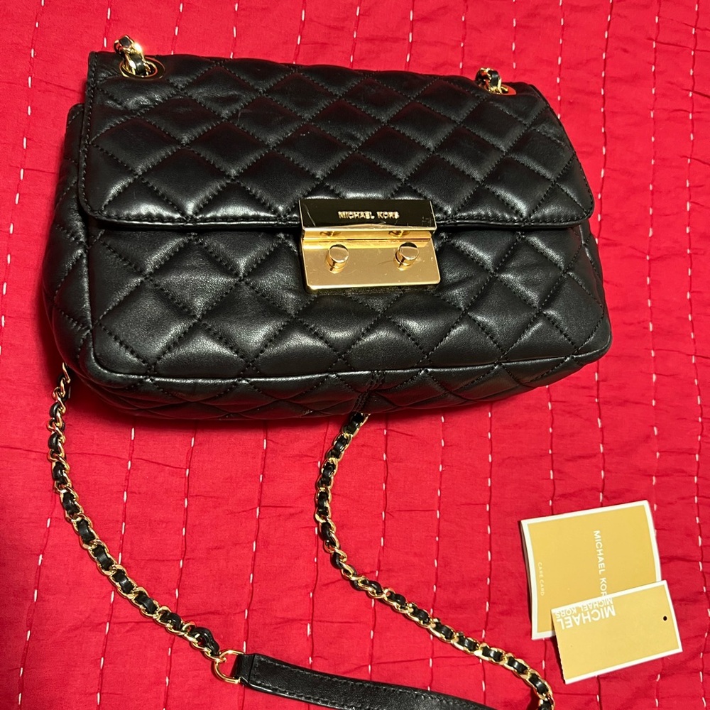 Michael Kors Black and Gold Quilted Shoulder Bag - Picture 8 of 11